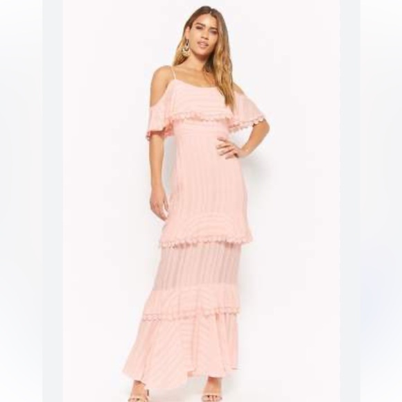 Dark Pink Off The Shoulder Tired Lace Maxi Dress Size 8 - Picture 1 of 13